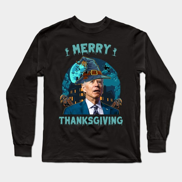 Funny Joe Biden Confused Merry Thanksgiving For Halloween Long Sleeve T-Shirt by petemphasis